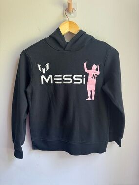 Messi Kids Black Hoodie with Pink Silhouette